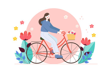 the illustration of a girl riding a bike