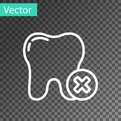 White line Tooth with caries icon isolated on transparent background. Tooth decay. Vector