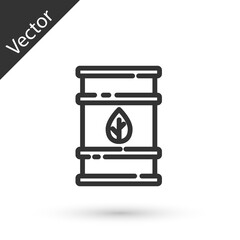 Grey line Bio fuel barrel icon isolated on white background. Eco bio and canister. Green environment and recycle. Vector