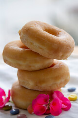 group of donuts with candies on the table