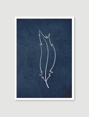 Feather wall art vector. Minimal and natural wall art. Drawing with abstract shape. Abstract art design for print, wallpaper, cover. Modern vector illustration.