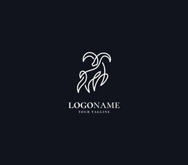 luxury goat logo with monoline style logo design element