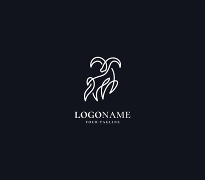 luxury goat logo with monoline style logo design element