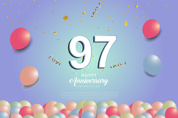 97th anniversary background with 3D number and balloons illustration