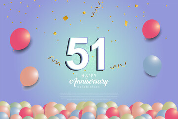 51th anniversary background with 3D number and balloons illustration