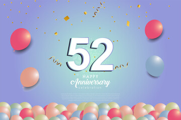 52th anniversary background with 3D number and balloons illustration