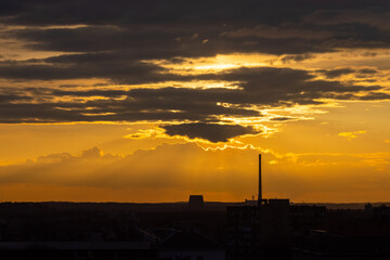 Beautiful dramatic sunset. Colorful dramatic sky with cloud at sunset