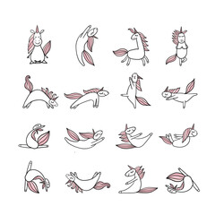 Funny Unicorns doing yoga. Collection for your design