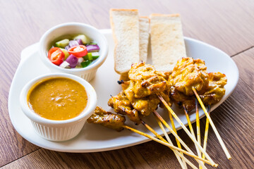 Pork satay,Grilled pork served with peanut sauce or sweet and sour sauce, Thai food