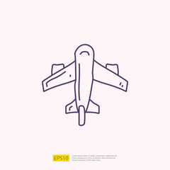 travel holiday tour and vacancy concept vector illustration. airplane doodle linear icon sign symbol