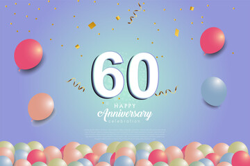 60th anniversary background with 3D number and balloons illustration