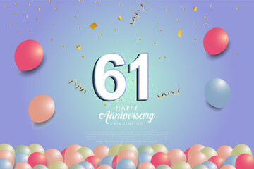 61th anniversary background with 3D number and balloons illustration
