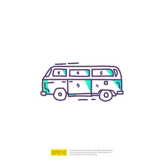 travel holiday tour and vacancy concept vector illustration. hippie van doodle gradient fill line icon sign symbol