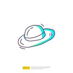 travel holiday tour and vacancy concept vector illustration. women summer hat doodle gradient fill line icon sign symbol