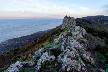 Fototapeta na wymiar Champeaux cliffs and Mont-Saint-Michel bay