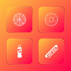 Set Pizza, Donut, Bottle of water and Hotdog sandwich icon. Vector