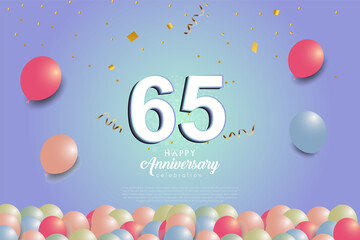 65th anniversary background with 3D number and balloons illustration