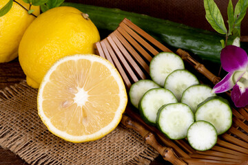 Fototapeta na wymiar Skin care with lemon and cucumber.