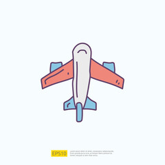 travel holiday tour and vacancy concept vector illustration. airplane doodle fill color icon sign symbol