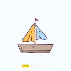 travel holiday tour and vacancy concept vector illustration. sea boat doodle fill color icon sign symbol