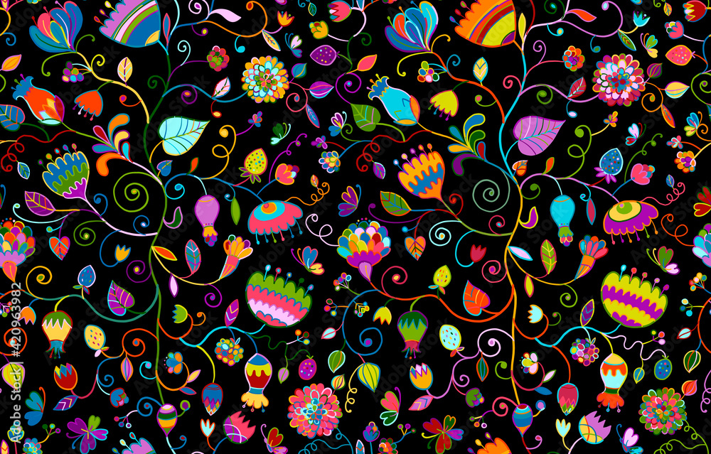 Poster magic garden background. seamless pattern for your design