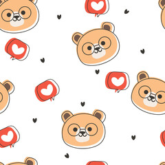 Seamless pattern with cute cartoon bear for fabric print, textile, gift wrapping paper. colorful vector for kids, flat style