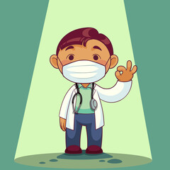 doctor wearing medical mask cartoon character. COVID-19 outbreak medical staff. vector illustration.
