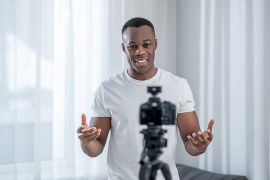 African American Young Man Talking In Front Of The Camera