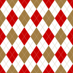 Argyle pattern seamless in red, brown gold, white. Traditional geometric vector argyll background for gift wrapping, socks, sweater, jumper, other modern autumn winter classic fashion textile print.