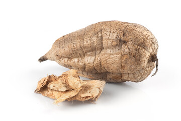 Pueraria mirifica or white kwao krua fruit and dried slices isolated on background.