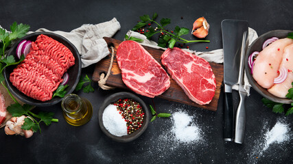 Variety of raw meat