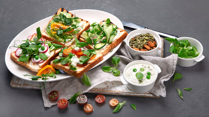 Variety of vegan sandwiches for breakfast