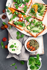 Variety of vegan sandwiches for breakfast