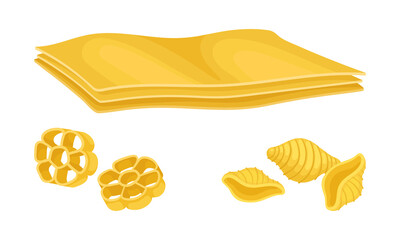 Macaroni as Dry Shaped Pasta Made with Durum Wheat Vector Set