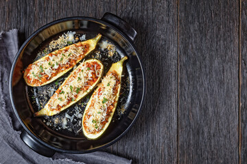 zucchini boats with ground meat, top view