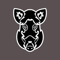 Hand-drawn abstract portrait of a boar. Sticker. Vector stylized illustration isolated on dark background.