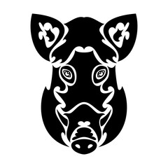 Hand-drawn abstract portrait of a boar for tattoo, logo, wall decor, T-shirt print design or outwear. Vector stylized illustration on white background.