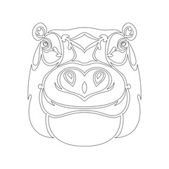 Hand-drawn abstract portrait of a hippo for tattoo, logo, wall decor, T-shirt print design or outwear. Vector stylized illustration on white background.