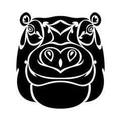 Hand-drawn abstract portrait of a hippo for tattoo, logo, wall decor, T-shirt print design or outwear. Vector stylized illustration on white background.