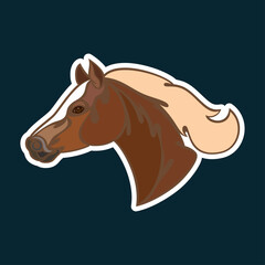 Hand-drawn abstract portrait of a horse. Sticker. Colorful vector stylized illustration isolated on dark blue background.