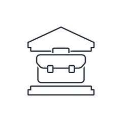 Bank building and briefcase. Banking financial opportunities set. Vector linear icon illustration isolated on white background.