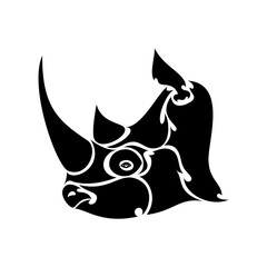 Hand-drawn abstract portrait of a rhinoceros for tattoo, logo, wall decor, T-shirt print design or outwear. Vector stylized illustration on white background.