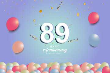 89th anniversary background with 3D number and balloons illustration