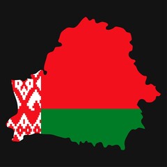 Belarus map silhouette with flag on black background