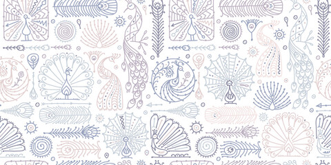 Peacock collection, ethnic style, seamless pattern for your design