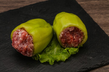 Raw stuffed bell pepper with meat