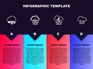 Fototapeta na wymiar Set line Windy weather, Cloud with rain and lightning, and snow. Business infographic template. Vector