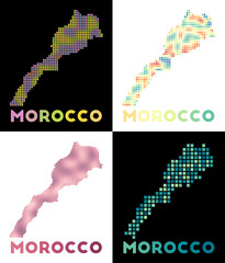 Obraz premium Morocco map. Collection of maps of Morocco in a dotted style. Borders of the country filled with rectangles for your design. Vector illustration.