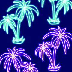 Fototapeta na wymiar Tropical pattern of neon colored palm trees for fabrics