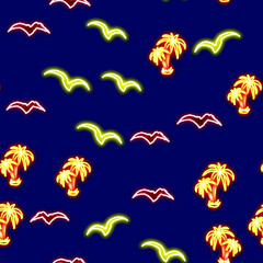 Tropical pattern of neon colored palm trees for fabrics